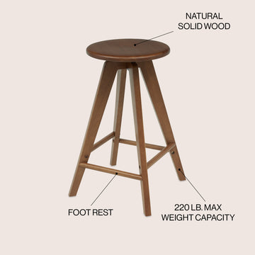 Ceren MidCentury Industrial Round Solid Wood Backless Counter Stool